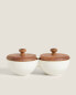 Фото #2 товара Хранение продуктов ZARAHOME Лаковая керамическая двойная солонка с крышкой и деревянной ложкой