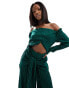 ASOS DESIGN plisse bardot twist front wide leg jumpsuit in bottle green