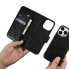 2w1 etui skórzany pokrowiec z klapką iPhone 14 Pro Anti-RFID Oil Wax Wallet Case czarny