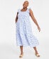 Фото #1 товара Trendy Plus Size Cheerful Flower-Print Cotton Smocked Midi Dress, Created for Macy's