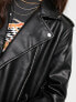 Stradivarius oversized faux leather biker jacket in black