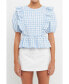 Фото #4 товара Women's Embroidered Gingham Checked Ruffle Top