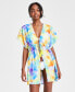 Juniors' Tie-Dye Tie-Front Short-Sleeve Swim Cover-Up, Created for Macy's