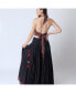 Women's Full Flare Palazzo Pants with Hand Embroidered Halter Crop Top Черный, Средний - фото #5