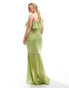 Фото #4 товара TFNC Plus Bridesmaid satin one shoulder ruffle maxi dress in olive