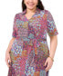 ფოტო #4 პროდუქტის Plus Size Collared Printed Tie-Waist Midi Dress