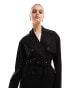 River Island studded trench coat in black Черный, 38 - фото #2