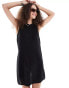 Фото #3 товара Monki linen mini dress with open back and tie up detail in black