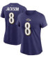 ფოტო #1 პროდუქტის Women's Lamar Jackson Purple Baltimore Ravens Name Number T-shirt