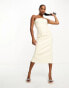 4th & Reckless Petite exclusive leather look bandeau midi dress in cream