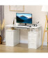 Фото #1 товара 47" Wooden Computer Writing Study Desk Table w/ Keyboard Tray & 3 Drawers, White