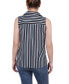 Women's Petite Sleeveless Notch Collar Button Front Blouse Black Teal White Stripe, Small - фото #2