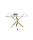 Contemporary Square Clear Dining Tempered Glass Table With Gold Finish Stainless Steel Legs