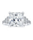 ფოტო #1 პროდუქტის Huge 5 CTW Clear Cocktail Ring AAA CZ Stepped Side Stone Style Radiant Brilliant Cut Square Engagement Ring Sterling Silver Rhodium