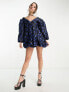 Фото #1 товара Sister Jane long sleeve plunge mini dress in cobalt floral