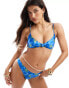 South Beach knot front bikini top in floral abstract print in blue