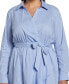 Plus Size Stripe Poplin Ruffle Long Sleeve Wrap Dress Ultramarine, 2X - фото #3