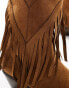 Glamorous knee tassel western boots in chestnut