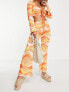 Фото #4 товара New Girl Order festival knit tie front flare trousers co-ord in orange