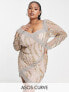 Фото #1 товара ASOS LUXE Curve embellished wrap mini dress in gold