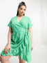 Vero Moda Curve wrap mini dress in bright green spot print