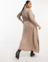 Yours Exclusive long sleeve smock midi dress in mocha