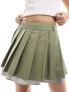 Фото #1 товара Miss Selfridge tailored poplin layer pleated mini skirt in khaki