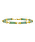 Fine Jewelry Gemstone Tube Bar Link Strand Genuine Green Jade Bracelet For Women Yellow Gold Plated .925 Sterling Silver 7.5 Inch