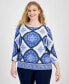 Plus Size Printed Jacquard 3/4-Sleeve Top, Created for Macy's