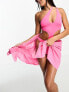 ASOS DESIGN one shoulder asymmetric cut out swimsuit in neon pink