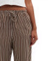 Фото #5 товара Bershka drawstring waist wide leg trousers in brown pinstripe