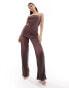 In The Style plisse wide leg trousers co-ord in chocolate