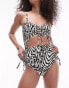 Topshop cut out swimsuit in mono animal print Черный, 34 - фото #1