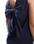 Object denim mini dress with bow back in dark blue