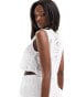 Kaiia broderie button detail sleeveless top co-ord in white