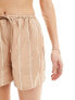 Esmee stripe beach short co-ord in beige and white