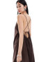 Monki maxi dress with strappy open back and split leg in dark brown