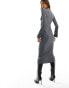 New Look long sleeve scoop neck midi dress in dark grey