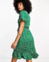 Фото #8 товара ONLY frill wrap mini dress in green ditsy floral