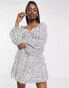 Фото #8 товара Missguided milkmaid skater dress with long sleeve in dalmatian print