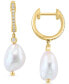 ფოტო #1 პროდუქტის EFFY® Freshwater Pearl (7-1/2mm) & Diamond (1/8 ct. t.w.) Dangle Hoop Earrings in 14k Gold