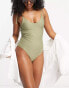 Stradivarius halter neck swimsuit in khaki