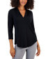 Women's 3/4 Sleeve V-Neck Pleat Top, Created for Macy's