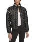 Фото #1 товара Women's Quilted Faux Leather Bomber Jacket With Contrast Trim