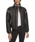 ფოტო #1 პროდუქტის Women's Quilted Faux Leather Bomber Jacket With Contrast Trim