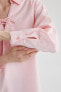 Фото #19 товара Oversize Fit Yakası Bağcık Detaylı Uzun Kollu Gömlek %100 Pamuk Bluz