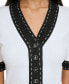 ფოტო #4 პროდუქტის Women's Contrast-Trim Short-Sleeve Ribbed Sweater