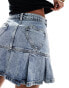 Фото #4 товара Miss Selfridge heart pocket kilt denim skirt in acid blue wash