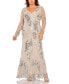 ფოტო #4 პროდუქტის Women's Plus Size V Neck Mesh Long Sleeve Embroidered Gown