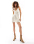 Monki crochet knitted mini dress with fluted hem in vintage cream Белый, XS - EU 34-36 - фото #2